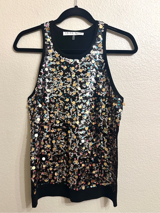 Trina Turk Tops - Trina Turk Sequin Merino Wool Tank Top Black Multi M